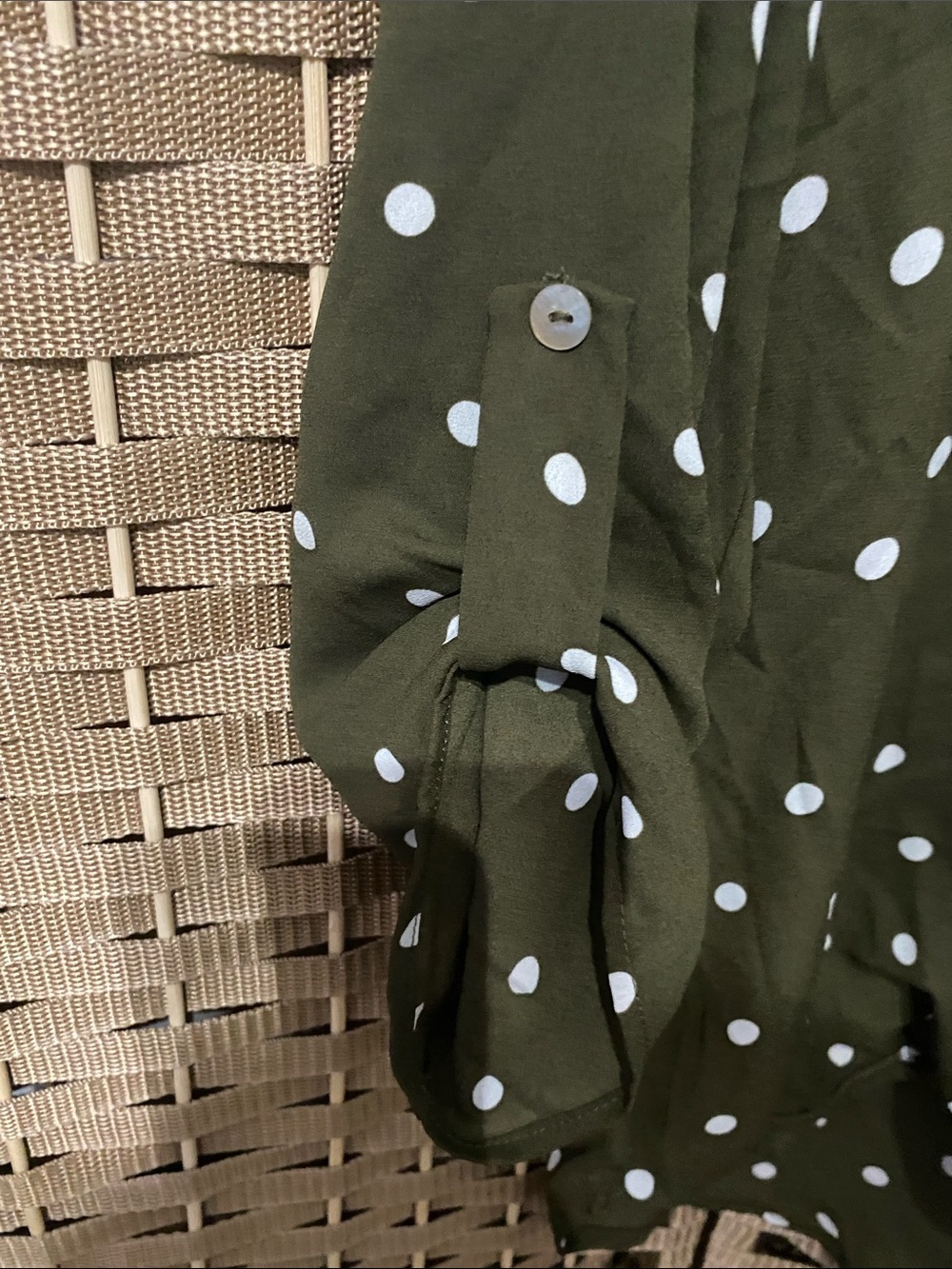 West Kei Olive Green Polka Dot Faux-Wrap Blouse - Picture 4 of 4
